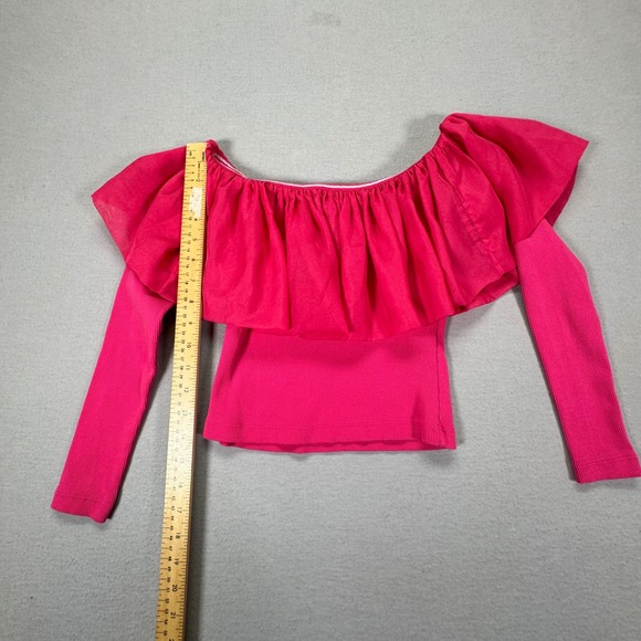 Anthropologie Pink Ruffle Off The Shoulder Long Sleeve Ribbed Knit Top XXS - Picture 2 of 6